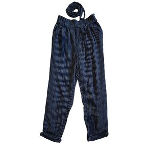 American Eagle High Rise Pullon Lined Cuffed Striped Belted Pants - Small